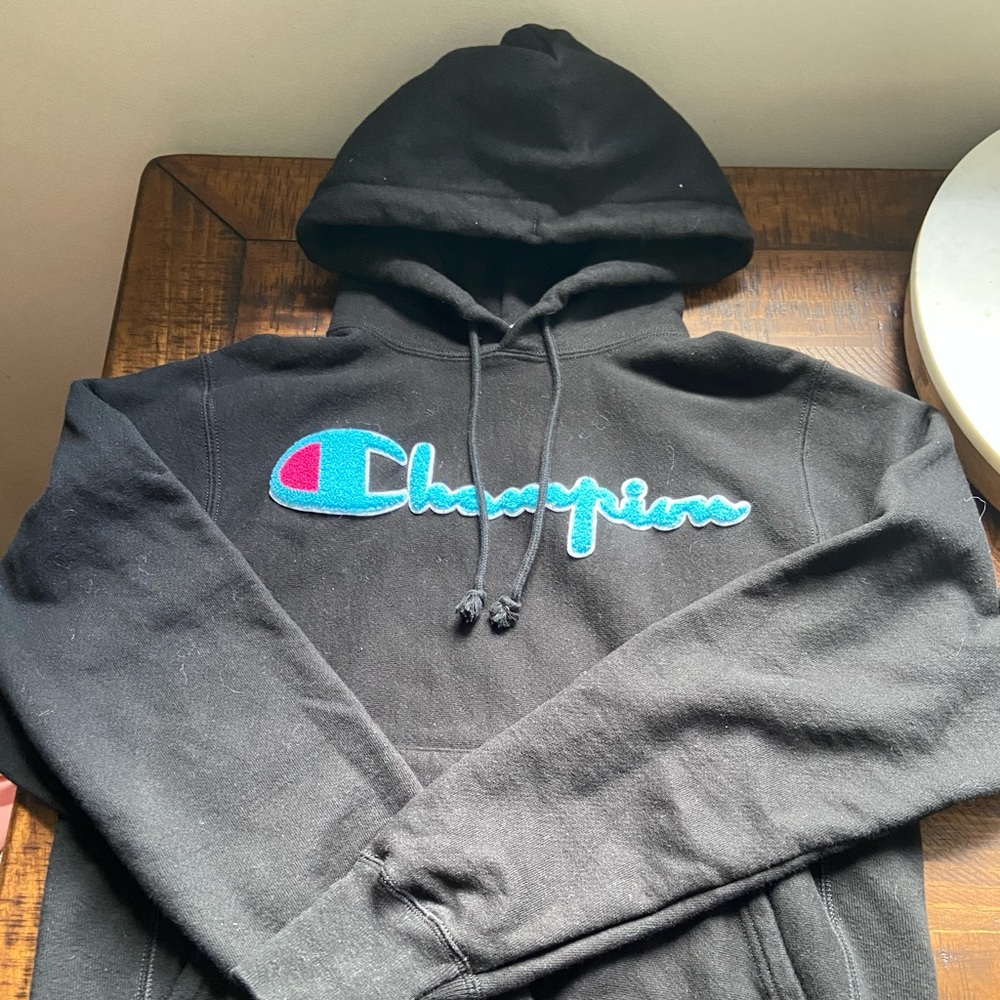 Black and Neon Champion Hoodie -Never worn!
